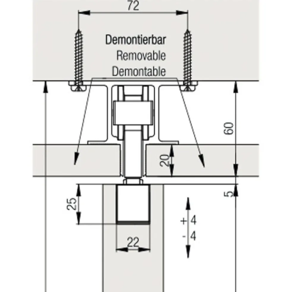 Rail porte coulissante - fixation plafond - Junior 80/100 HAWA