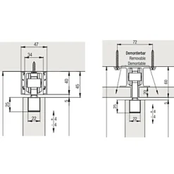 Rail porte coulissante - fixation plafond + bandeau - Junior 80/100 HAWA