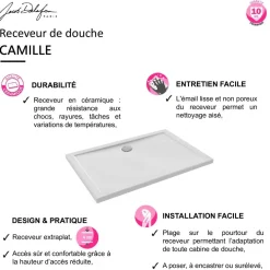 Receveur de douche extra-plat 120x90cm en céramique - blanc - Camille JACOB DELAFON