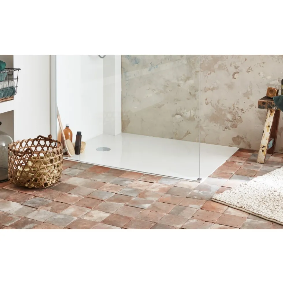 Receveur de douche extraplat antidérapant 140x80cm - texturé pierre blanc mat - Ipso JACOB DELAFON