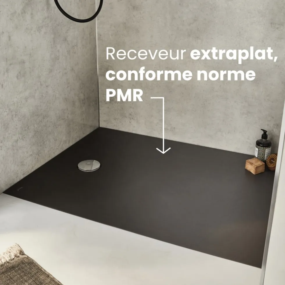 Receveur de douche extraplat antidérapant 140x80cm - texturé pierre blanc mat - Ipso JACOB DELAFON