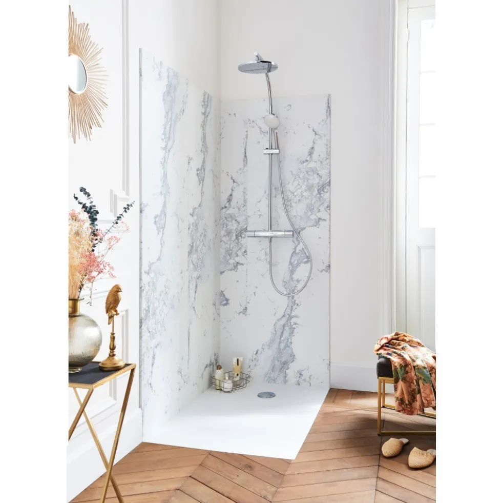 Receveur de douche extraplat antidérapant 100x80cm - texturé pierre blanc mat - Ipso JACOB DELAFON