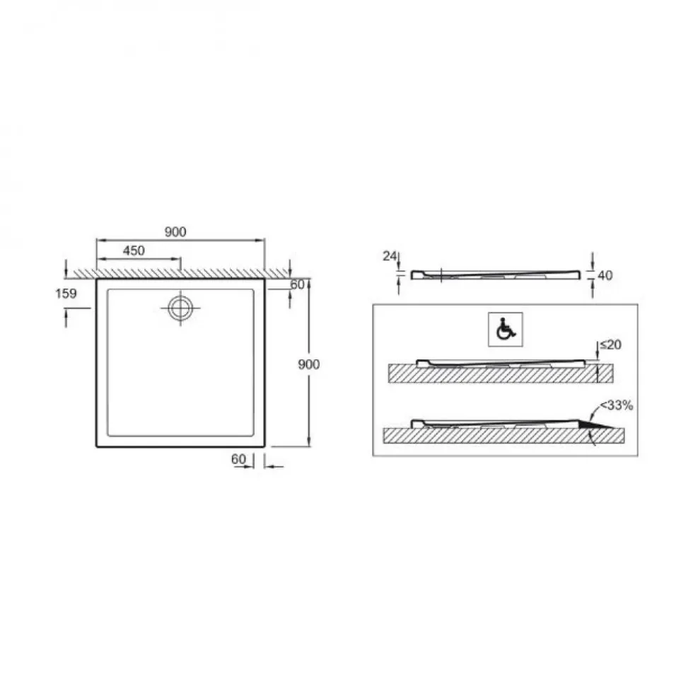 Receveur de douche extra-plat 90x90cm en céramique - blanc - Camille JACOB DELAFON