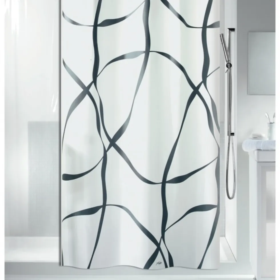 Rideau de douche - 180 x 200 cm - Noir et Blanc - Polyester - Ribbon SPIRELLA