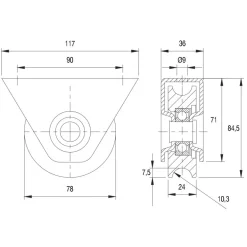Roue à gorge ronde 327 - support extérieur - roulement à billes COMUNELLO
