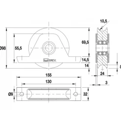 Roue à gorge ronde sur roulements 338, support intérieur COMUNELLO