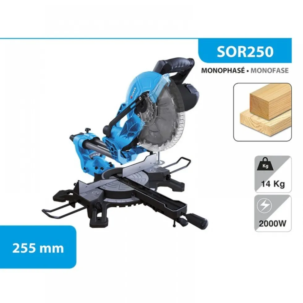 Scie à onglet radiale 2000 W - diamètre 255 mm - SOR250 LEMAN