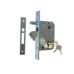 Serrure à crochet avec gâche et cylindre 54 mm - axe 60 mm - 3 clés TORBEL