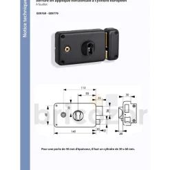 Serrure de portail en applique horizontale - cylindre européen FTH THIRARD