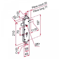 Serrure de volet de remplacement - 3 points - Multireverso TIRARD
