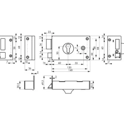 Serrure en applique horizontale - grille portail - cylindre européen FTH THIRARD