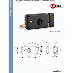 Serrure en applique horizontale à tirage - cylindre européen - Optimum FTH THIRARD