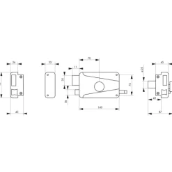Serrure en applique horizontale à tirage - cylindre et bouton - 140x90 FTH THIRARD