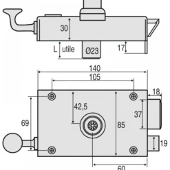 Serrure en applique horizontale à tirage - à double pompes 7 ailettes POLLUX