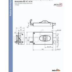 Serrure en applique modulable - à cylindre - à tirage - horizontale MÉTALUX