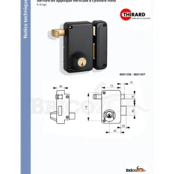 Serrure en applique - verticale - à tirage - cylindre rond - Optimum FTH THIRARD