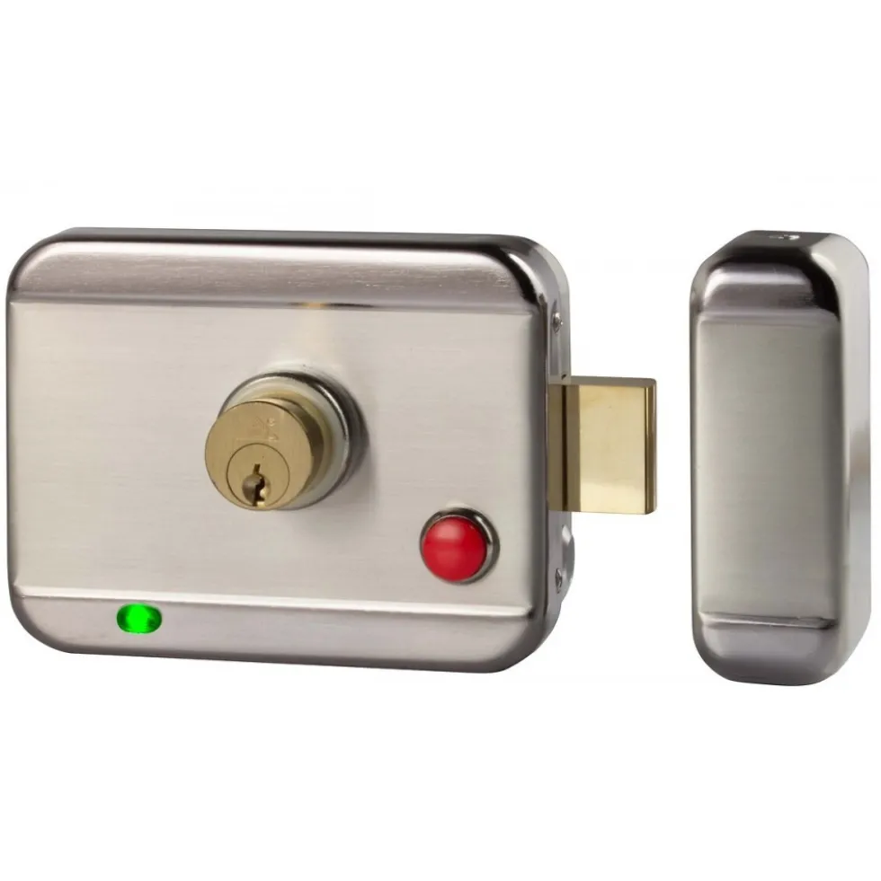 Serrure électrique en applique avec cylindre à rupture - réversible Izyx