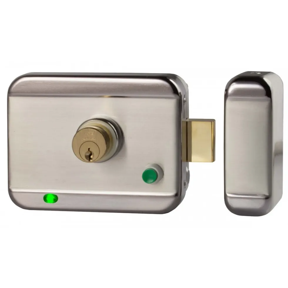 Serrure électrique en applique avec cylindre à rupture - réversible Izyx