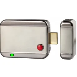 Serrure électrique en applique avec plaque nue à rupture - réversible Izyx