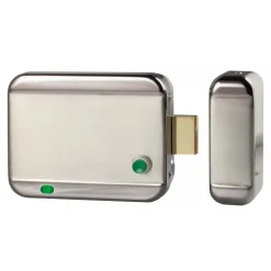 Serrure électrique en applique avec plaque nue à rupture - réversible Izyx