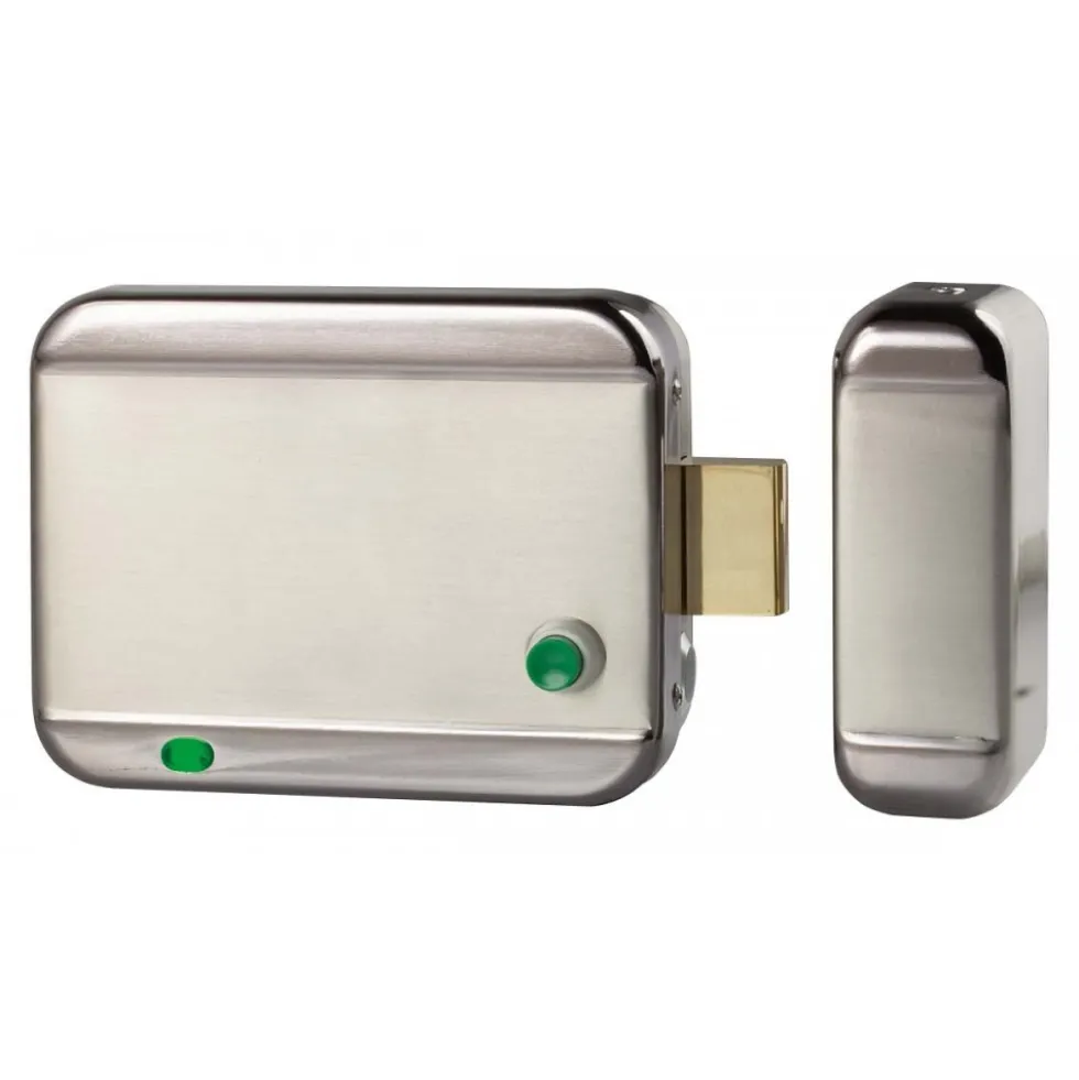 Serrure électrique en applique avec plaque nue à rupture - réversible Izyx