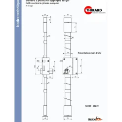 Serrure 3 points en applique à tirage - carré 7 mm - Targa FTH THIRARD