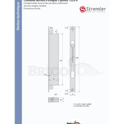 Serrure verrou 2 points - à levier - axe tringles variable - 1223 ASSA ABLOY