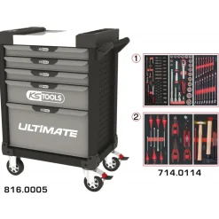 Servante d'atelier ULTIMATE® - 5 tiroirs - 114 outils - noire et grise KS TOOLS
