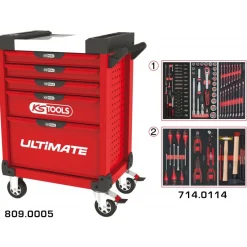 Servante d'atelier ULTIMATE® - 5 tiroirs - 114 outils - rouge KS TOOLS