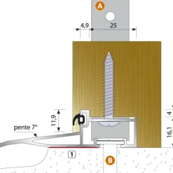 Seuil en aluminium OELT pour porte-fenêtre bois ouvrant vers l'extérieur BILCOCQ