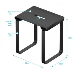 Siège de douche en inox noir mat 40x30x46 cm AURLANE