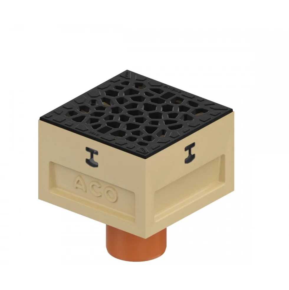 Siphon de sol bas avec garde d'eau inox et panier à déchêts Europoint ACO