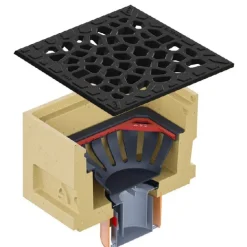 Siphon de sol bas avec garde d'eau inox et panier à déchêts Europoint ACO