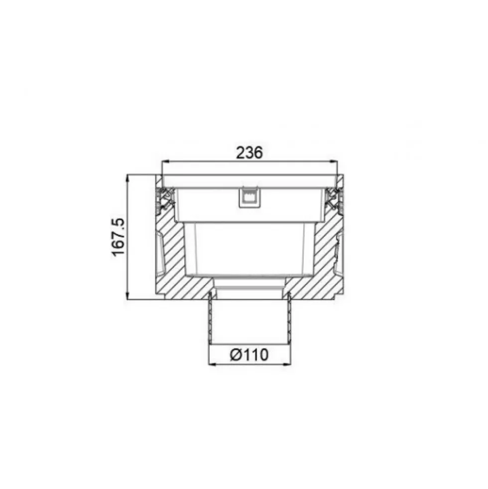 Siphon de sol bas DN110 grille polypropylène 250x250 mm A15 Europoint ACO