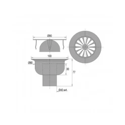 Siphon de sol en laiton 100x100 mm - hauteur 77 mm - sortie verticale VALENTIN