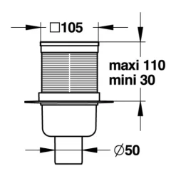 Siphon de sol - grille inox - 105 x 105 mm - sortie verticale PRESTO