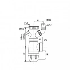 Siphon évier avec prise machine à laver - diamètre 40 mm - Connectic VALENTIN