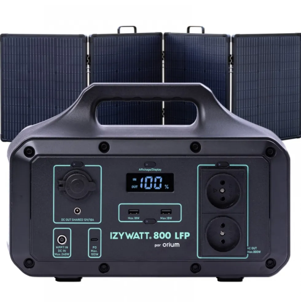 Station électrique portable IZYWATT 800 LFP + panneau solaire cadré 200W ORIUM