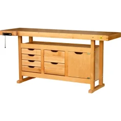 Établi bois- menuisier - 1,75 m - caisson 1 porte 6 tiroirs - presse OUTIFRANCE