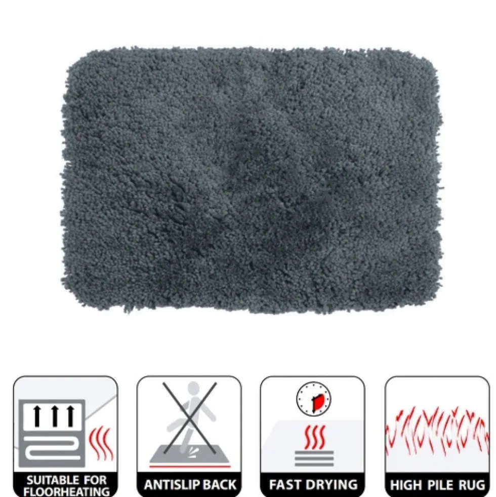 Tapis de bain - 70x120cm - Gris Granit - Microfibre - antidérapant - Highland SPIRELLA