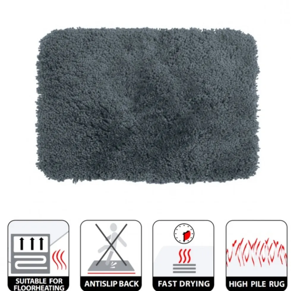 Tapis de bain - 55x65cm - Gris Granit - Microfibre - antidérapant - Highland SPIRELLA