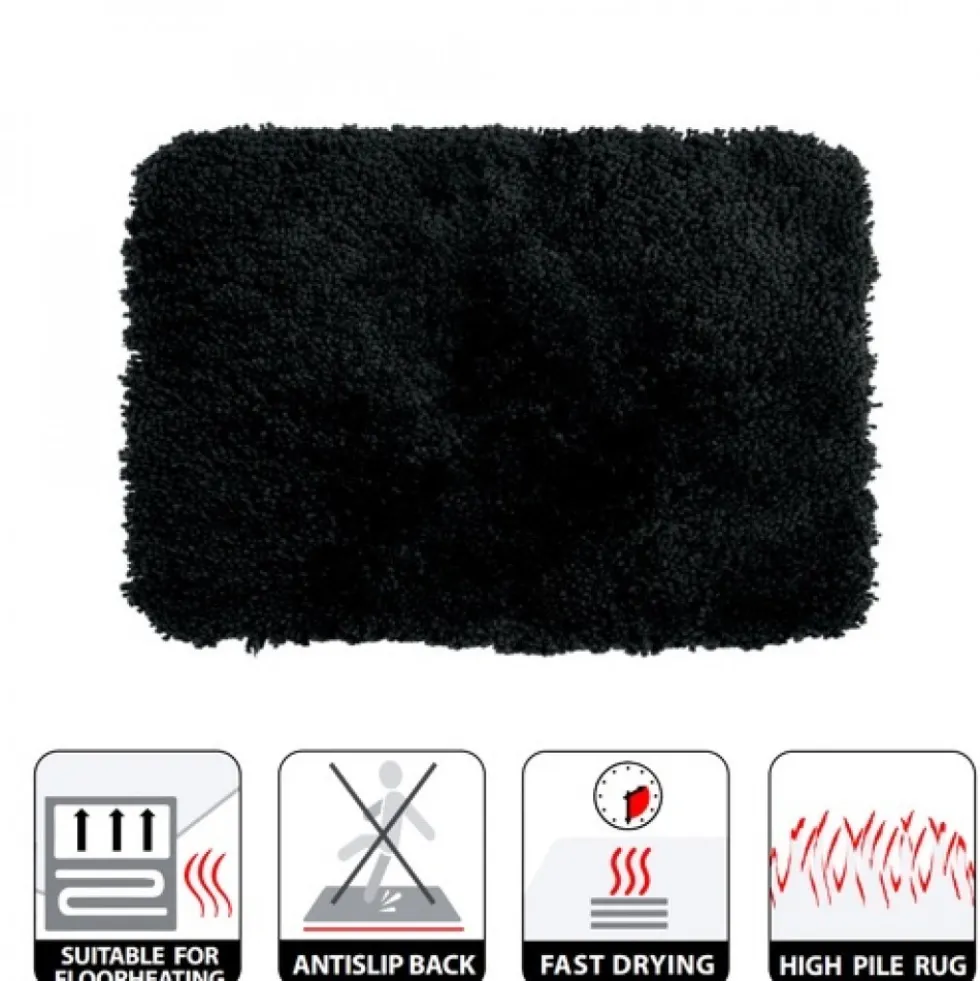 Tapis de bain - 60x90cm - Noir - Microfibre - antidérapant - Highland SPIRELLA
