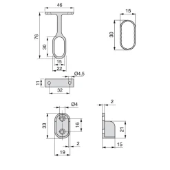 Tube de penderie ovale 30 x15 mm - avec supports - par 2 EMUCA