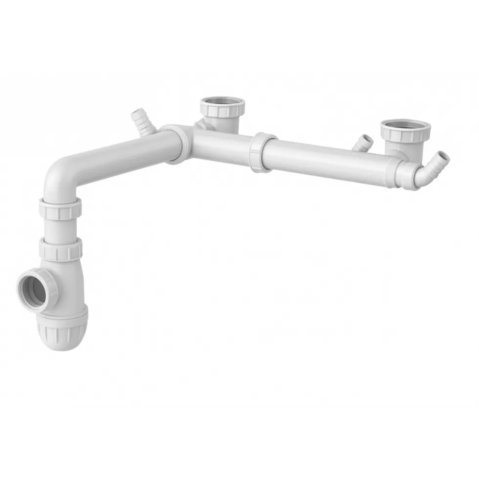 Tubulure gain de place pour évier 2 cuves avec siphon VALENTIN