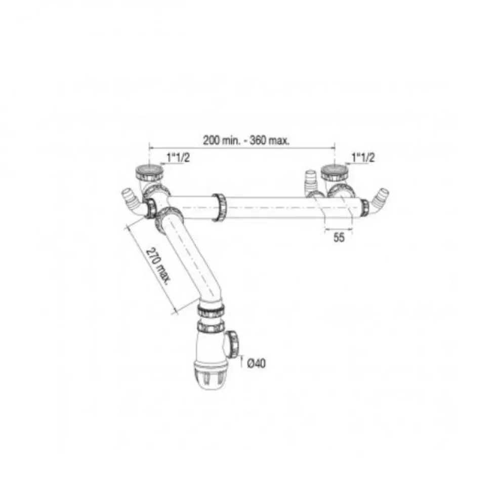 Tubulure gain de place pour évier 2 cuves avec siphon VALENTIN