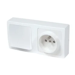 Va-et-vient + prise 2P+T vertical saillie complet- blanc - Blok DEBFLEX