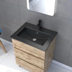 Vasque à encastrer - 60 cm - céramique noire satinée - Timber AURLANE