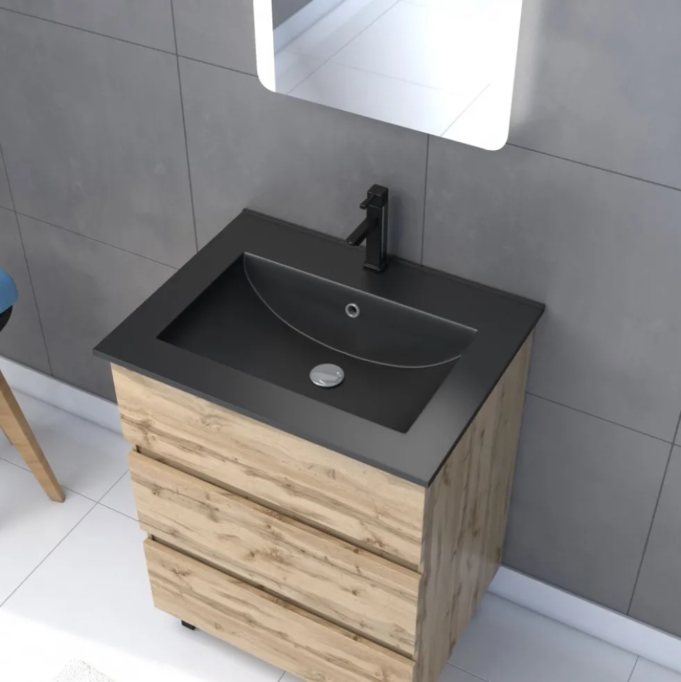 Vasque à encastrer - 60 cm - céramique noire satinée - Timber AURLANE