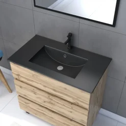 Vasque à encastrer - 80 cm - céramique noire satinée - Timber AURLANE