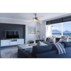 Ventilateur de plafond avec éclairage - 4 pales en bois - Bermudes FARELEK
